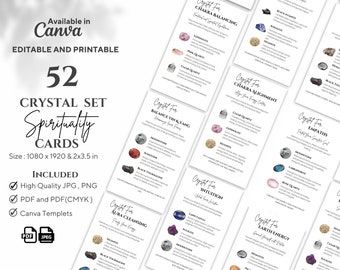 52 Crystal Card Set: Spiritual Growth & Wellness (Printable)