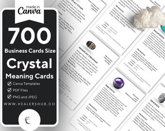 700 Crystal Betekenis bewerkbare en afdrukbare kaarten met afbeeldingen voor Crystal Shops.