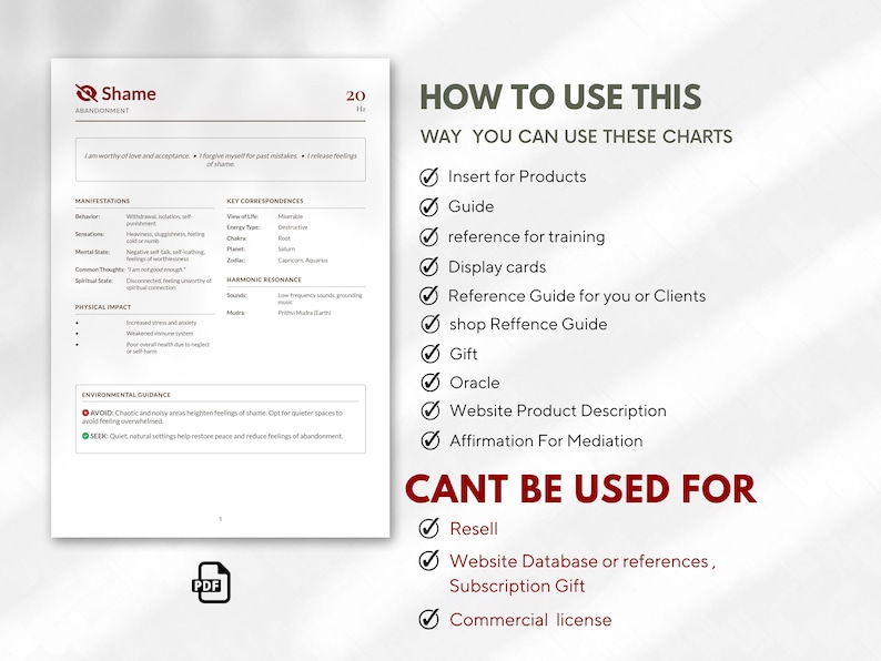 May include: A white document labelled "Shame" with details on abandonment, including manifestations, key correspondences, and environmental guidance. It also lists permitted and prohibited uses of the charts.