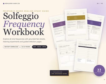 Quaderno di esercizi sulle frequenze del solfeggio, guida stampabile di 22 pagine per lo studio dei suoni (PDF)