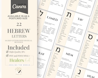 Tarjetas educativas del alfabeto hebreo: significados místicos (imágenes JPEG y PDF descargables, tamaño A6)
