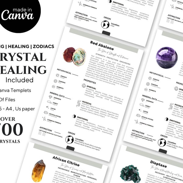 700 Advanced Crystal Reference Guide Bundle: Canva Templates & PDFs , Detailed Crystal Meanings, Metaphysical Insights, Zodiac, Chakras,