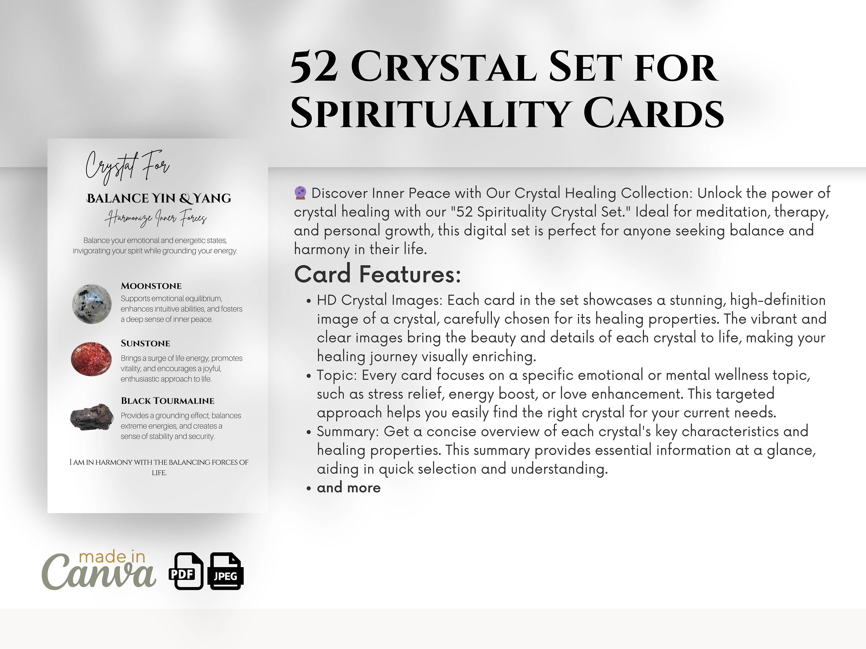 52 Crystal Kit Cards for Spirituality , Crystal Card Sets, Editable and ...