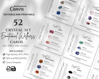 Emotional Wellness Crystal Cards: 52 afdrukbare healingsets (digitale download)