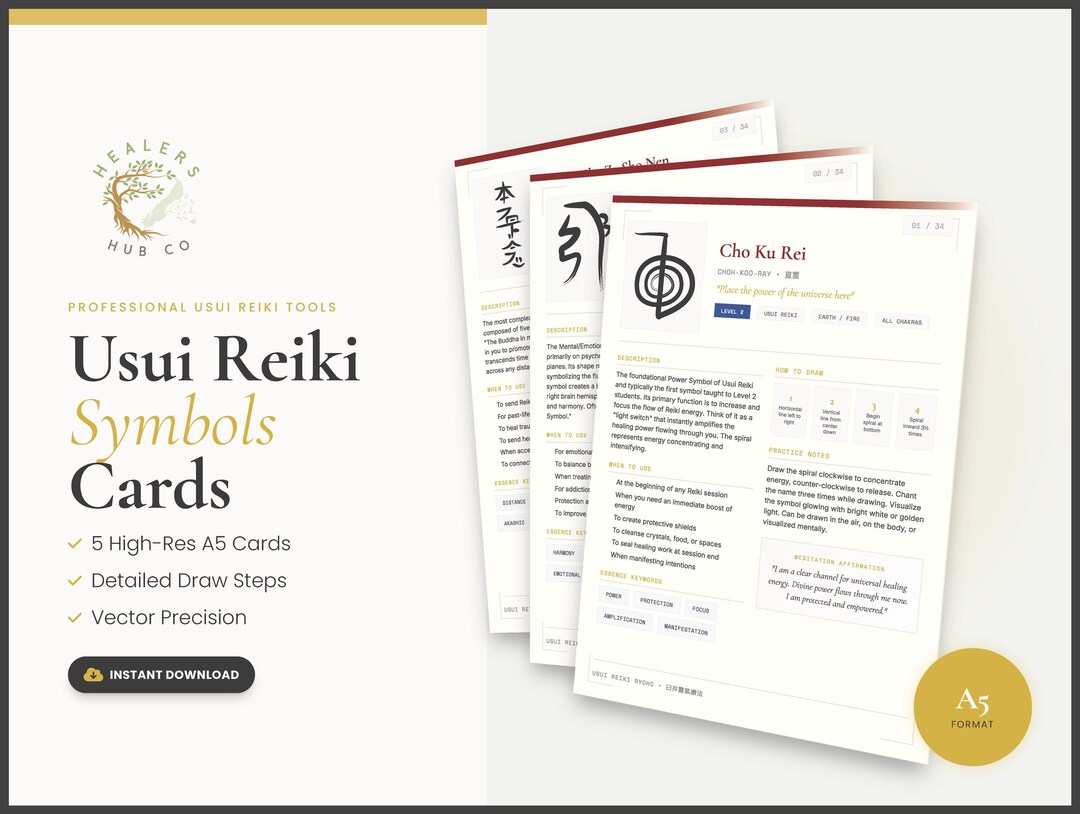 5 Reiki Symbols Meaning Cards: Usui Reiki (digital Download) - Etsy