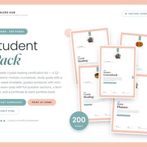 Puede incluir: Un paquete digital para estudiantes de certificación en sanación con cristales que incluye seis libros con un total de 200 páginas. El conjunto contiene un libro de curso, guía de estudio, cuaderno de ejercicios, examen y planificador.