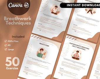 50 Printable Breathing Exercise Cards for Anxiety & Mindfulness (PDF)
