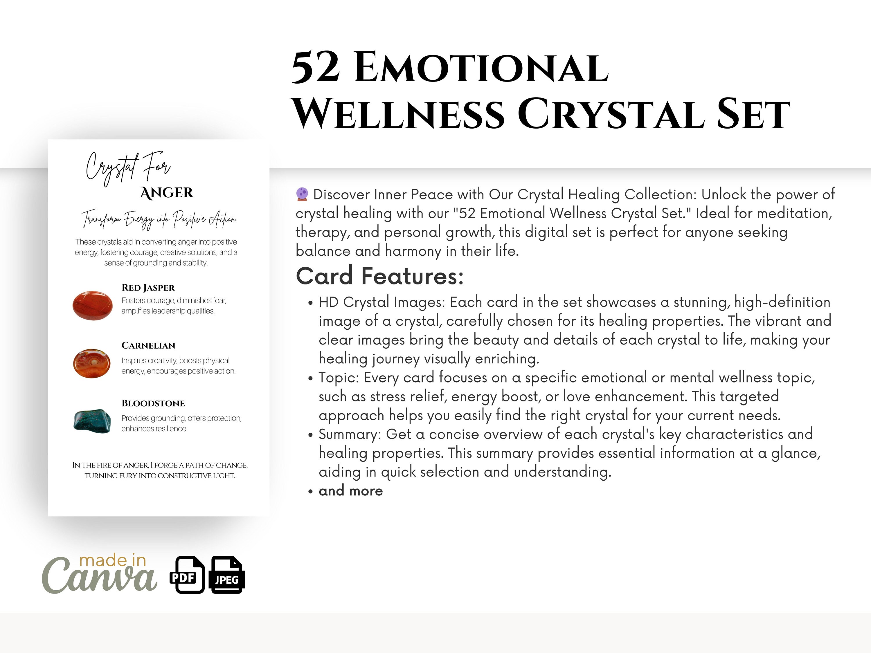 Crystal Message Cards Emotional Wellness Crystal Cards: Printable Healing Guide (editable) - Etsy