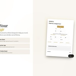 Peut inclure: Un cahier intitul&eacute; "Map Your Lineage" avec un arbre g&eacute;n&eacute;alogique et des journaux d'entrevues. Le cahier est con&ccedil;u pour aider &agrave; enregistrer, pr&eacute;server et honorer l'histoire familiale. Un "Paternal Lineage Chart" est &eacute;galement affich&eacute;.