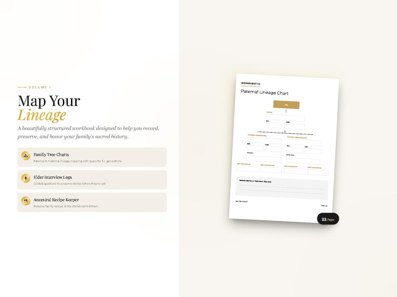 Peut inclure: Un cahier intitul&eacute; "Map Your Lineage" avec un arbre g&eacute;n&eacute;alogique et des journaux d'entrevues. Le cahier est con&ccedil;u pour aider &agrave; enregistrer, pr&eacute;server et honorer l'histoire familiale. Un "Paternal Lineage Chart" est &eacute;galement affich&eacute;.