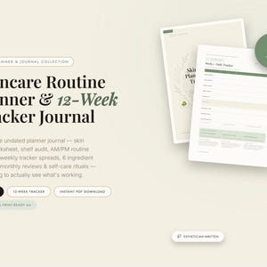 Skincare Routine Planner & 12-Week Skin Tracker Journal, Printable PDF