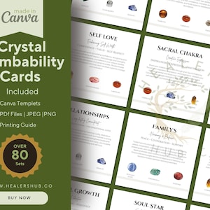 Ensemble de cartes de compatibilité cristal : modifiables et imprimables, puissants appariements de cristaux pour la croissance spirituelle, la stimulation de l'énergie et les chakras.
