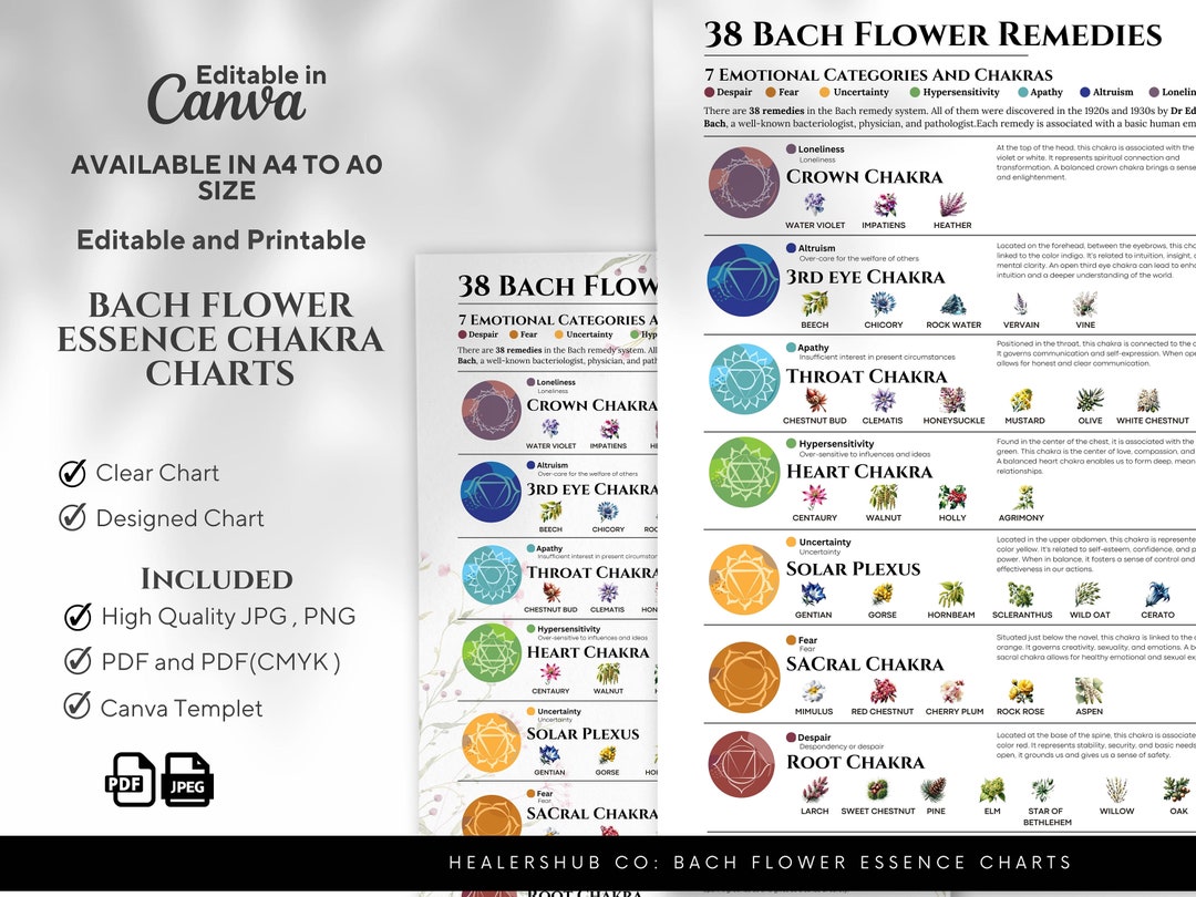 Bach Flower Essence Chakras Guide Charts Chakra Wall Art, Healing