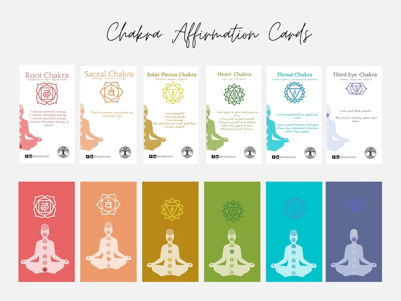140 Editable and Printable Chakra Affirmation Cards, Meditation Cards ...