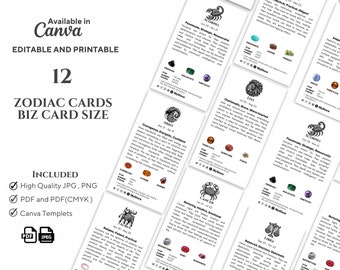 Zodiac Affirmation Cards: Astrology, Chakra & Crystal Guide (Printable Canva Template)