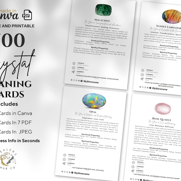 700 Editable And Printable Crystal Meaning Cards With Images