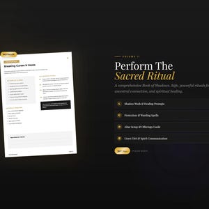 Peut inclure: Couverture de livre num&eacute;rique avec le titre "Perform The Sacred Ritual". La couverture pr&eacute;sente du texte sur le travail de l'ombre, les invites de gu&eacute;rison, les sorts de protection, la configuration de l'autel et la communication spirituelle. Le livre est un guide complet pour la protection et la gu&eacute;rison spirituelle.