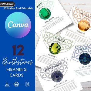 12 cartes numériques Birthstones - Modifiables et imprimables
