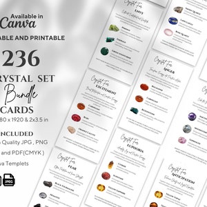Bundel met 256 Crystal Kit-kaarten: bewerkbare en afdrukbare sets voor persoonlijke groei, mindset, emotioneel welzijn, spiritualiteit en afstemming van chakra's