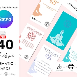 140 carte di affermazione dei Chakra modificabili e stampabili, carte di meditazione, affermazioni positive, affermazioni sullo yoga, affermazioni sulla meditazione,