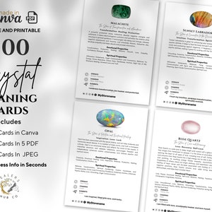 500 cartes de signification en cristal modifiables et imprimables avec des images