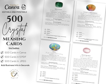 500 Editable And Printable Crystal Meaning Cards With Images