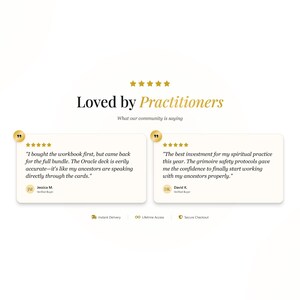 Peut inclure: Fond blanc avec texte dor&eacute; et ic&ocirc;nes d'&eacute;toiles. Le texte indique &laquo;&nbsp;Aim&eacute; par les praticiens&nbsp;&raquo; et comprend deux t&eacute;moignages de clients avec des &eacute;valuations cinq &eacute;toiles. Les t&eacute;moignages sont dans une bo&icirc;te beige clair.