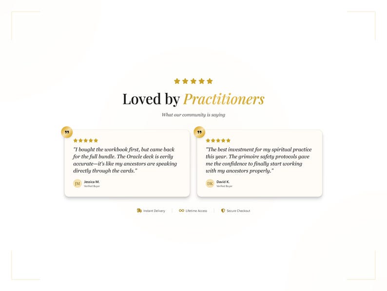 Peut inclure: Fond blanc avec texte dor&eacute; et ic&ocirc;nes d'&eacute;toiles. Le texte indique &laquo;&nbsp;Aim&eacute; par les praticiens&nbsp;&raquo; et comprend deux t&eacute;moignages de clients avec des &eacute;valuations cinq &eacute;toiles. Les t&eacute;moignages sont dans une bo&icirc;te beige clair.