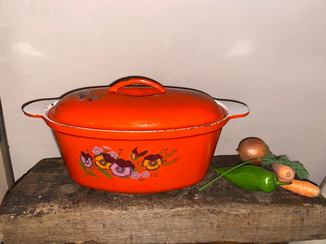 Vintage Cast Iron Enamel Cookware Pot Cooking Retro Cooking Vessel Etsy