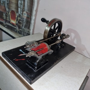 Vintage steam engine model; vintage metal machine; antique decor