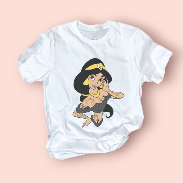 Jasmine Punk Shirts,  Inappropriate Disneyworld T Shirt, Odd Disney Princess Shirts, E Girl Punk Rock, Rockabilly Princess DisneyT Shirt