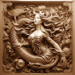 Mermaid Laser Burn PNG, Laser Engrave Png, Lightburn File, plaque, wall art, 3D Illusion Laser Engraving Digital Design Instant Download, Mermaid V1