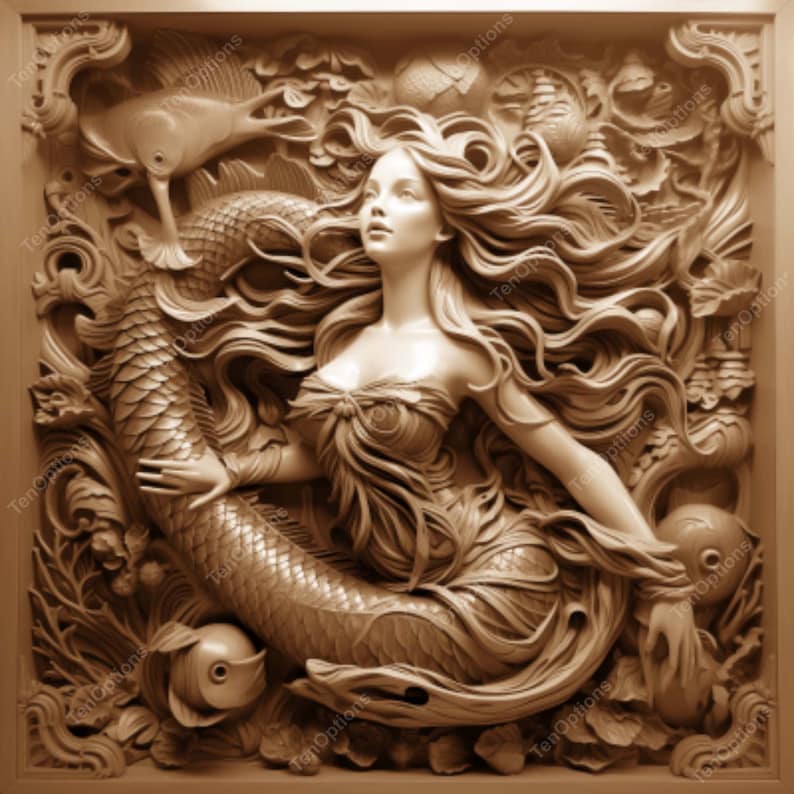 Mermaid Laser Burn PNG, Laser Engrave Png, Lightburn File, plaque, wall art, 3D Illusion Laser Engraving Digital Design Instant Download, Mermaid V1
