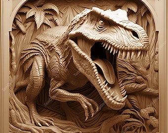 Graver au laser PNG, graver au laser Png, fichier Lightburn illusion 3D gravure laser Design numérique 3D illusion découpé au laser faune dinosaure T-Rex V2