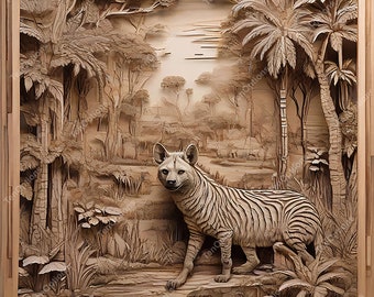 Laser Burn PNG, Laser Engraving Png, Lightburn File, 3D Illusion Laser Engrave File, xTool File, Glowforge File, Wildlife Hyna in Forest V1