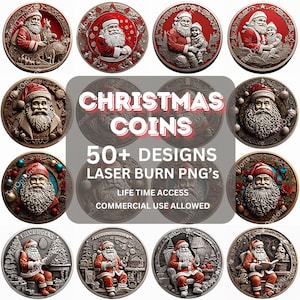 Laser Burn PNG, Laser Engrave Png, Lightburn File, 3D Illusion Laser Engraving, Digital Design, Instant Download, Christmas Coins Bundle