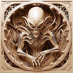 Laser Burn PNG, Laser Engrave Png, Lightburn File, 3D Illusion Laser Engraving Digital Design Instant Download Laser Cut 3D Illusion Alien 1