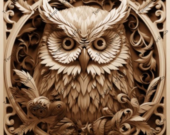 PNG de quemado láser, PNG de grabado láser, archivo de quemado por luz, diseño digital de grabado láser con ilusión 3D, descarga instantánea, archivo de quemado láser de búho V5