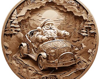Christmas Santa in Car, Laser Burn PNG Files, Laser Engrave Png, Lightburn Files, 3D Illusion Laser Engraving Files, Co2 Laser Engrave Files