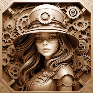 Laser Burn PNG, Laser Engrave Png, Lightburn File, 3D Illusion Laser Engraving File, Instant Download Laser Burn File, Steampunk Girl V5