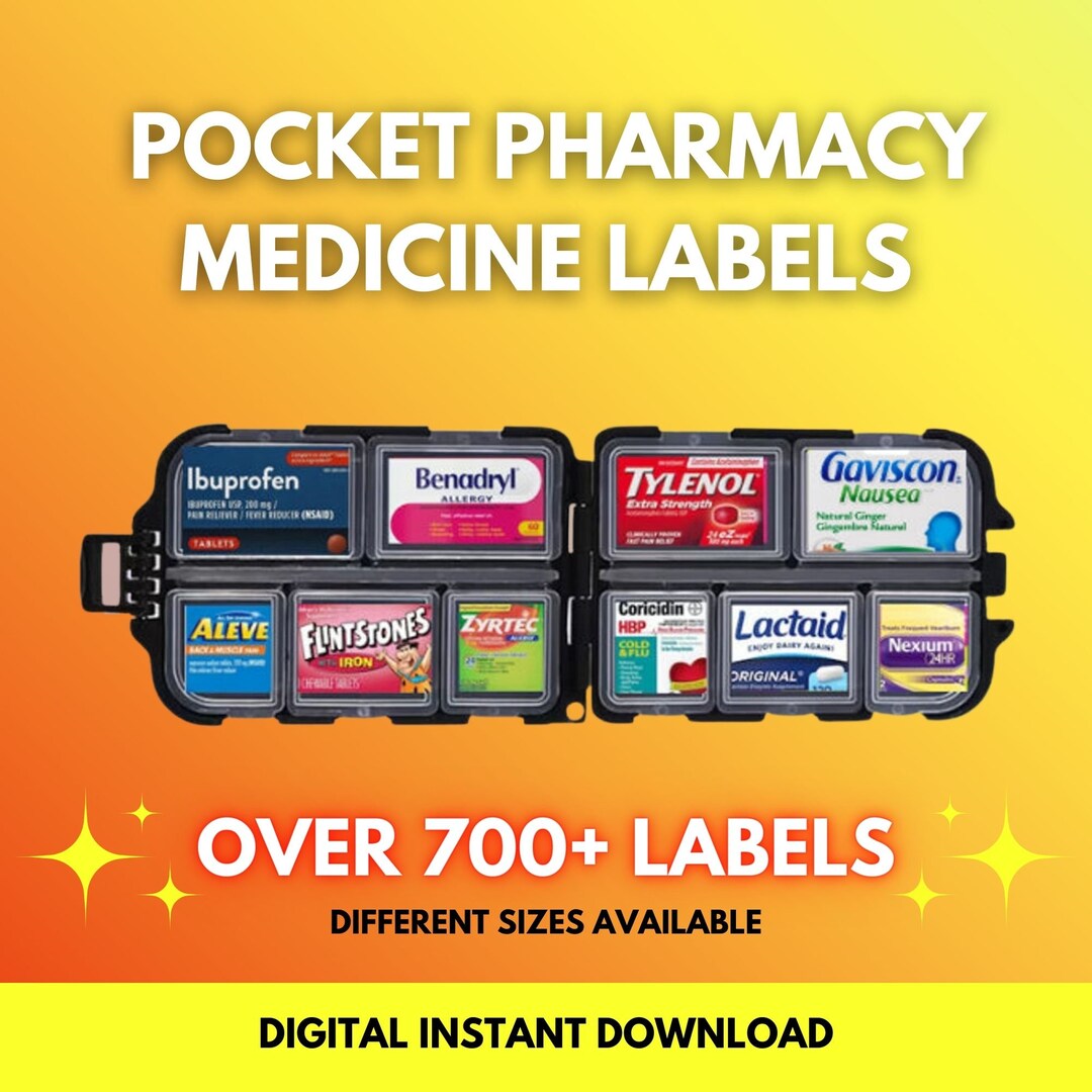 Pocket Pharmacy Labels Bundle, Travel Pocket Pill Organizer, Printable