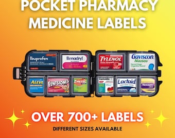 Pocket Pharmacy Labels Bundle, Travel Pocket Pill Organizer, Printable Pill Case Labels, 700+ Pill Labels, Canva Travel Pill Box Label