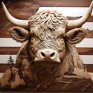Laser Burn PNG, Laser Engraving, Lightburn File, 3D Illusion, Laser Engraving Design, xTool, Glowforge SVG File, Laser Burn, Highland Cow 1
