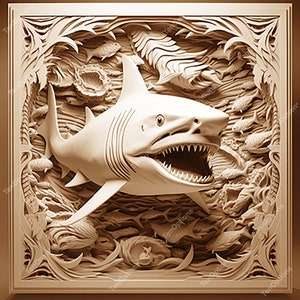 Laser Burn PNG, Laser Engrave Png, Lightburn File, 3D Illusion Laser Engraving Digital Design Instant Download Laser Cut Waterlife Shark V1