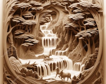 Laser Brennen PNG, Laser Gravur Png, Lightburn Datei, 3D Illusion Laser Gravur Digitales Design Sofortiger Download Laser Cut Dorf Szene V3