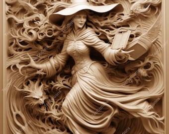 Laserbranden PNG, lasergraveren png, Lightburn-bestand, 3D-illusie lasergravure digitaal ontwerp Instant download Lasergesneden 3D-illusie heks 2