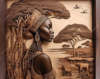 Laser Burn PNG, Laser Engrave Png, Lightburn File, 3D Illusion, xTool Laser Engraving, Glowforge Laser Engraving, Native African Woman V1