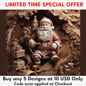 Archivos PNG de grabado láser, PNG de grabado láser, archivos de Lightburn, archivos de grabado láser de ilusión 3D, archivos de grabado láser de CO2, Papá Noel navideño V3