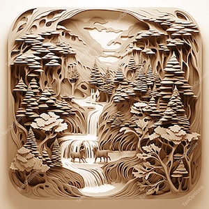 Laser Burn PNG, Laser Engrave Png File, Lightburn File, 3D Illusion Co2 Laser Engraving File Instant Download Laser Cut Village Waterfall V6