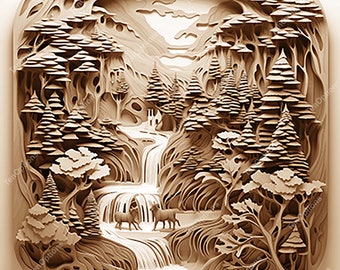Laser Burn PNG, Laser Engrave Png File, Lightburn File, 3D Illusion Co2 Laser Engraving File Instant Download Laser Cut Village Waterfall V6